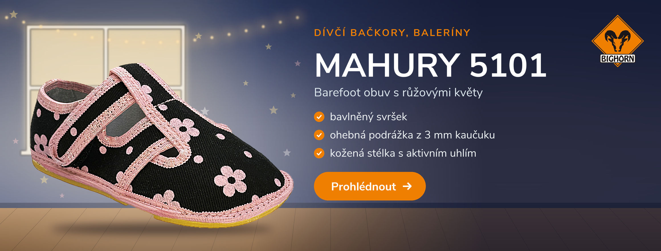 Dívčí barefoot obuv Bighorn MAHURY 5101 s květy